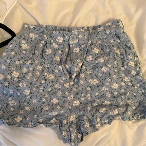 BP High Waist Floral Shorts - Blue and White